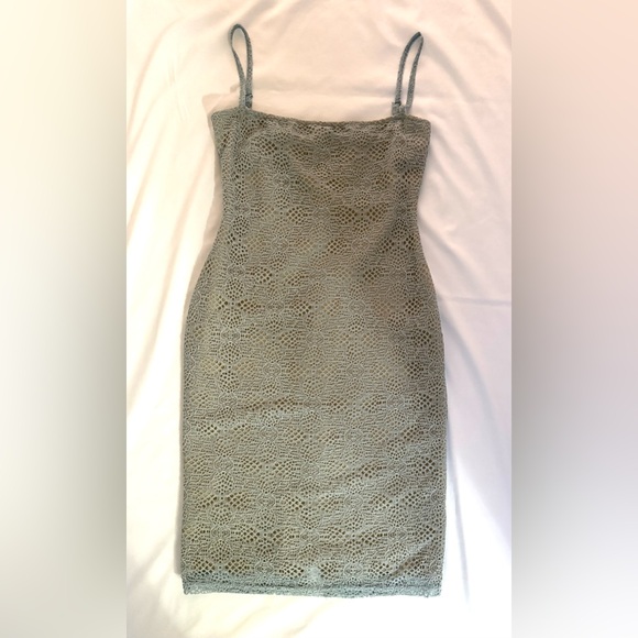 SNDYS Lace Bodycon Midi Dress Blue Grey | Strappy Slip Dress - Picture 7 of 14